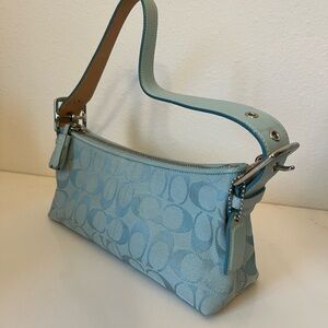 Coach Baguette Hampton Semi Demi Bag Leather Canvas Handbag Purse Light Blue